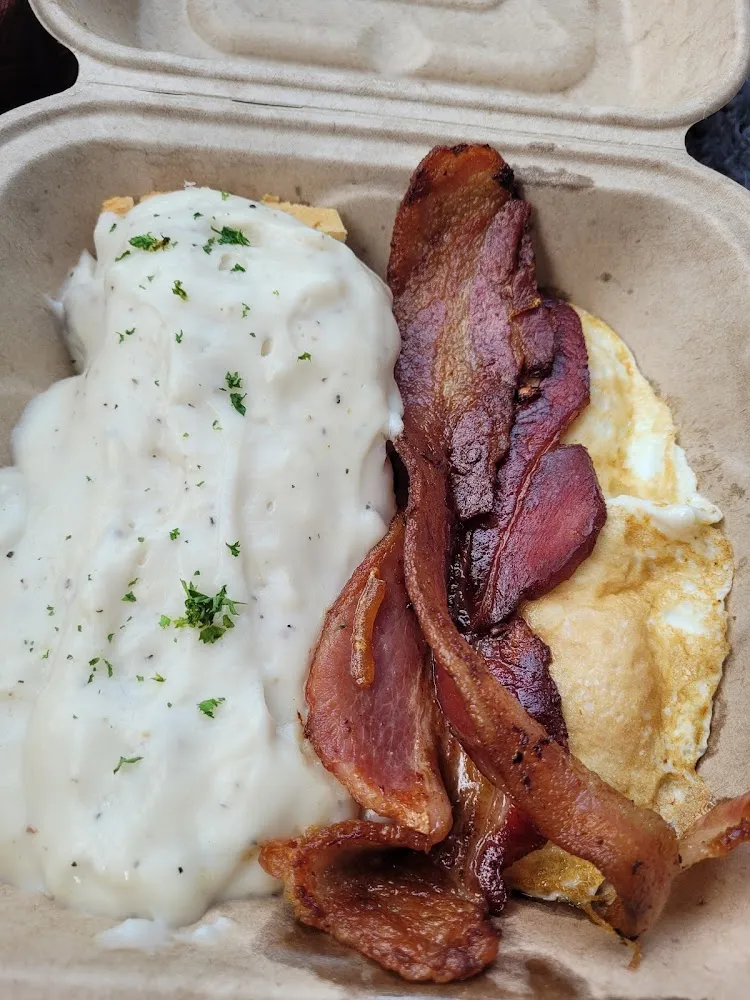 Biscuits and Gravy with Eggs and Bacon