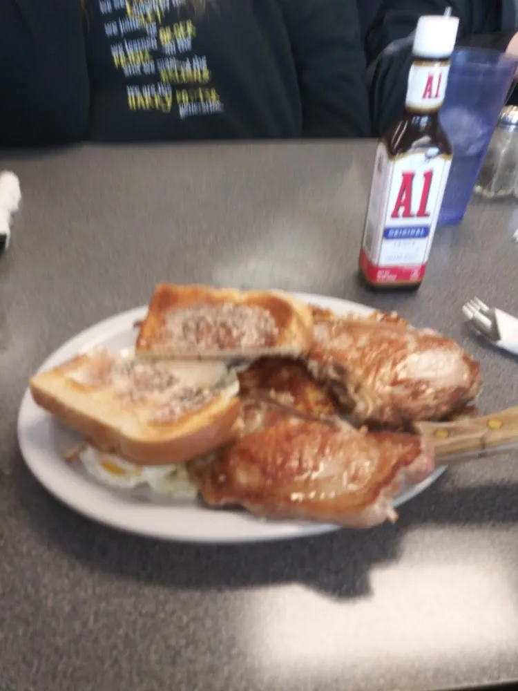 Pork Chops Hashbrowns Toast and Eggs